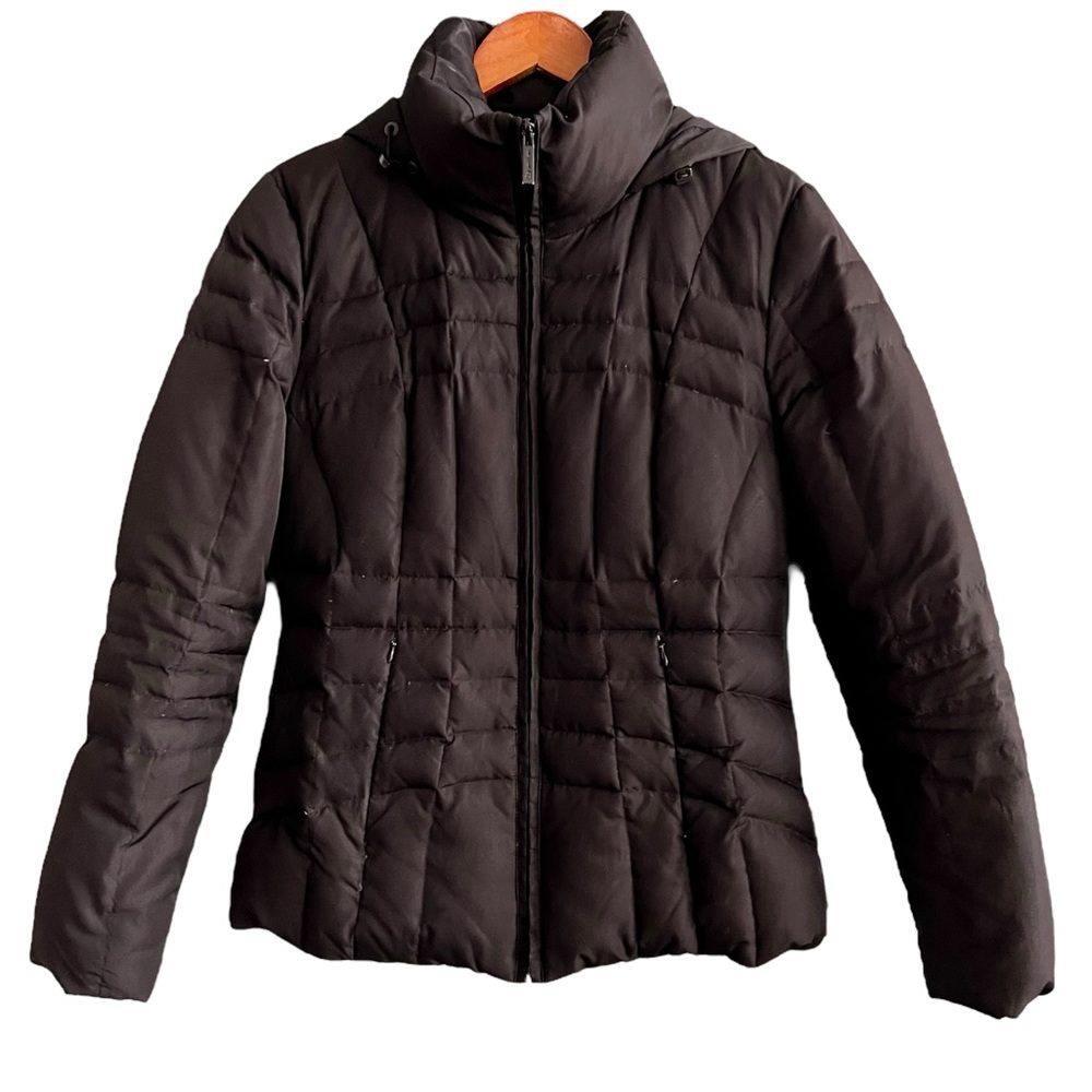 Calvin Klein Women’s Short Black Down Puffer Winter Jacket Coat XS Hood Zip Slim